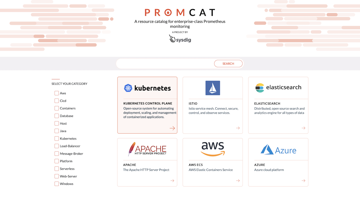 Promcat is a catalog of curated, documented and supported prometheus monitoring integrations