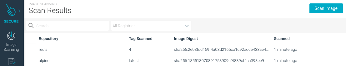 Displaying the AWS Fargate image scanning results in Sysdig Secure